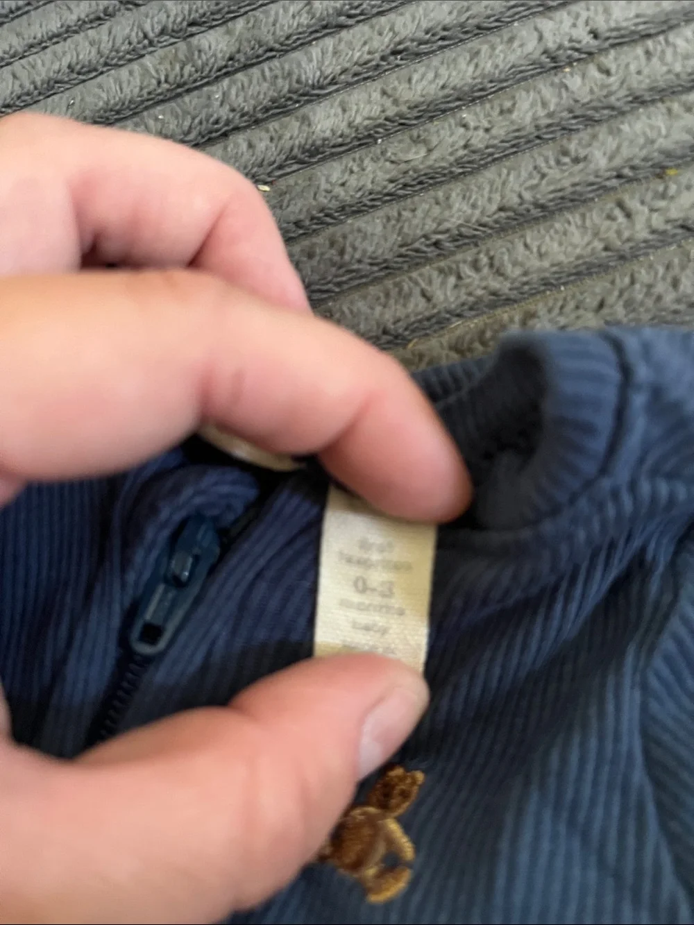 GAP Navy Ribbed Baby Footed Sleeper with Teddy Motif